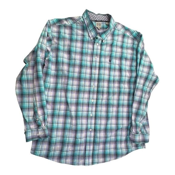 Cinch Men's Plaid Long Sleeve Button Down Western Shirt Turquoise Lilac Size 2XL - Picture 5 of 14